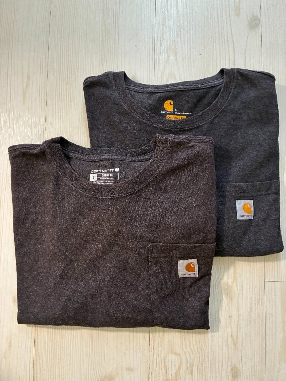 Carhartt K126 Men's Heavyweight Crew LongSleeve Pocket T-Shirt BUNDLE (2) Size L